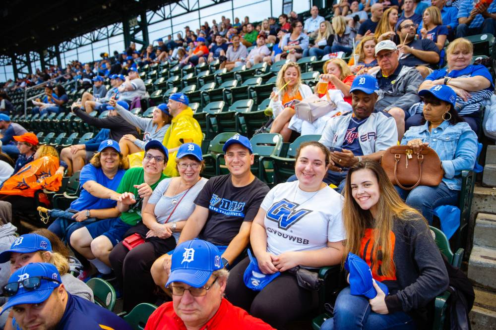 Grand Valley students in the stands of Comerica Park